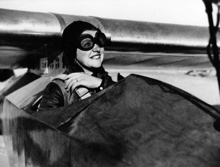 Hanna Reitsch sitting in the cockpit of an aircraft