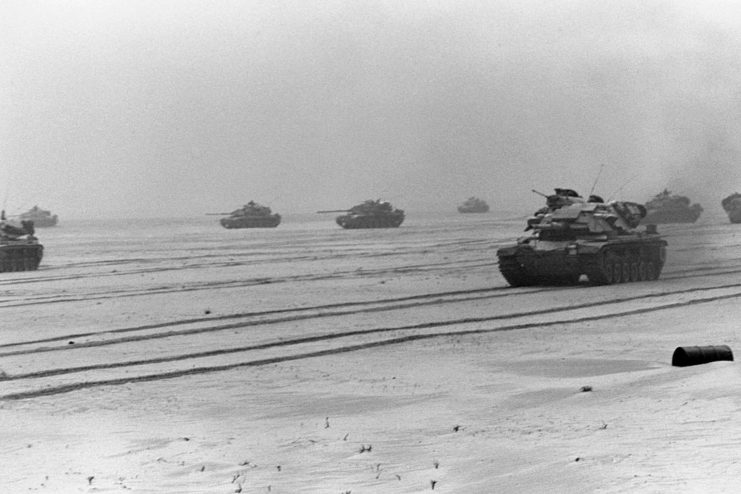 Tanks driving through the desert