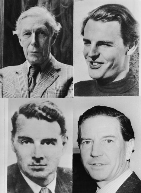 Portraits of four of the five men who served as spies for the Soviet Union during World War II