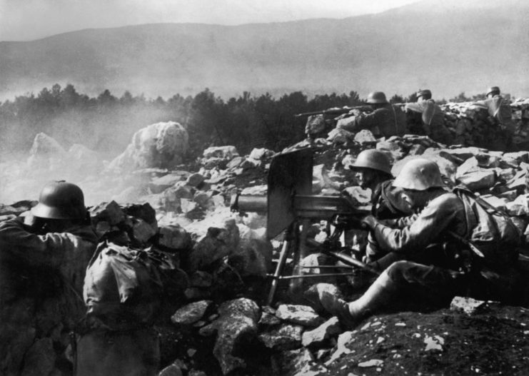 German machine gunners aiming their weapon