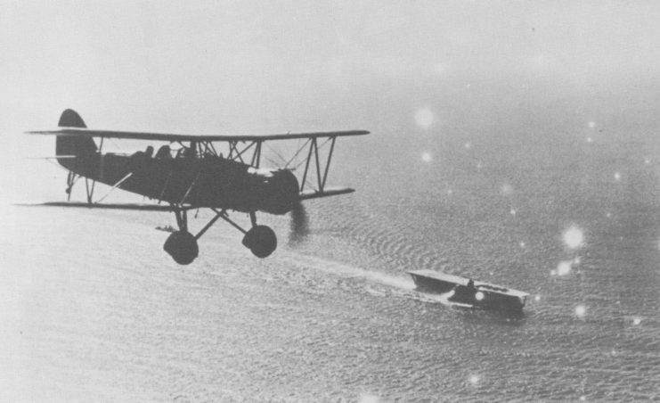 Aircraft flying over Kaga while she's at sea