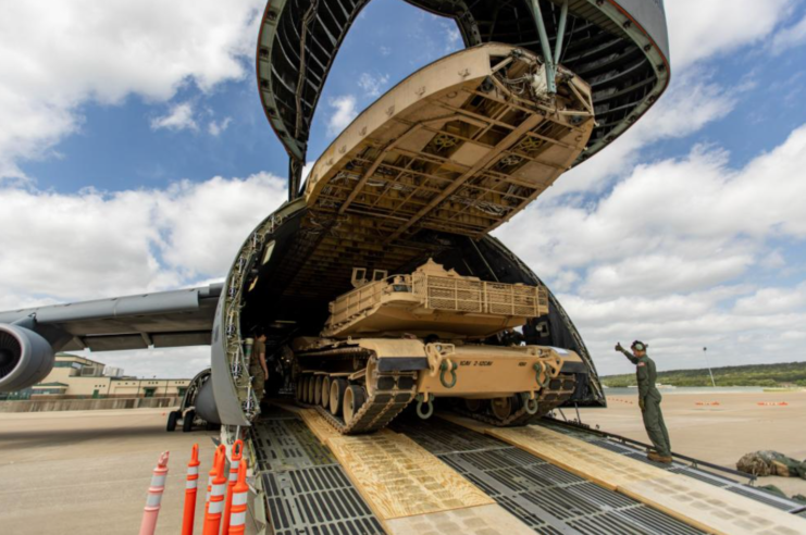 M1A2 SEPv3 Abrams being loaded onto a Lockheed C-5 Galaxy