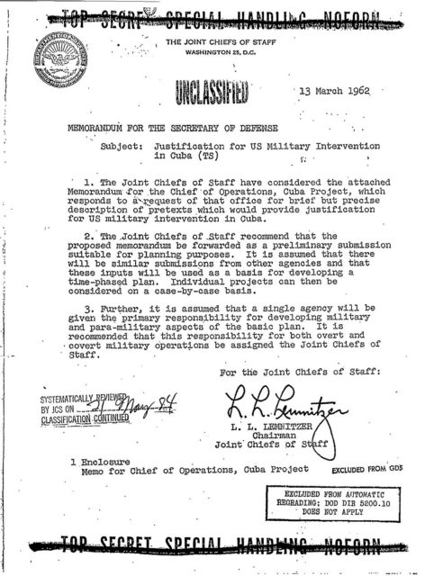 Scan of the memorandum for Operation Northwoods