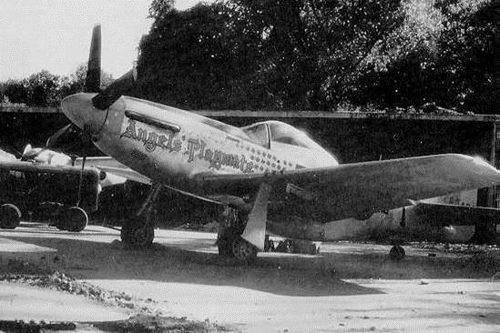 Bruce Carr's North American P-51D Mustang "Angels' Playmate" parked on the ground