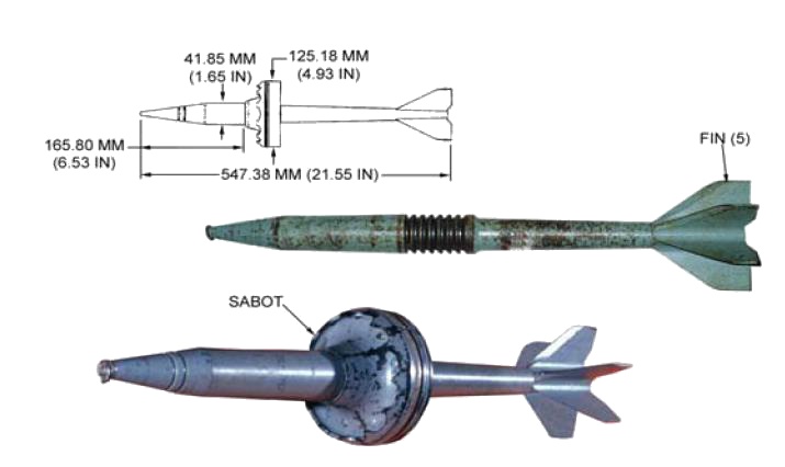 Diagram showing the workings of the 125 mm BM15 armor-piercing fin-stabilized discarding sabot (APFSDS) round