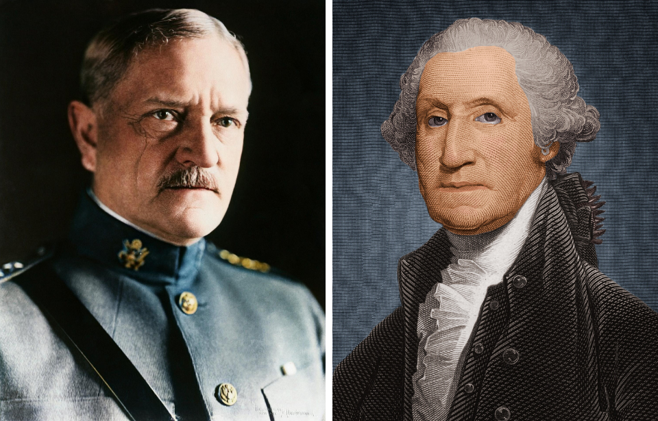 Portrait of John J. Pershing + Painting of George Washington