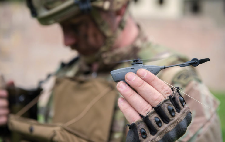 Soldier holding a Black Hornet Nano