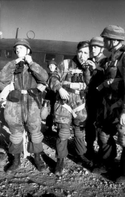 Five Fallschirmjäger paratroopers standing together