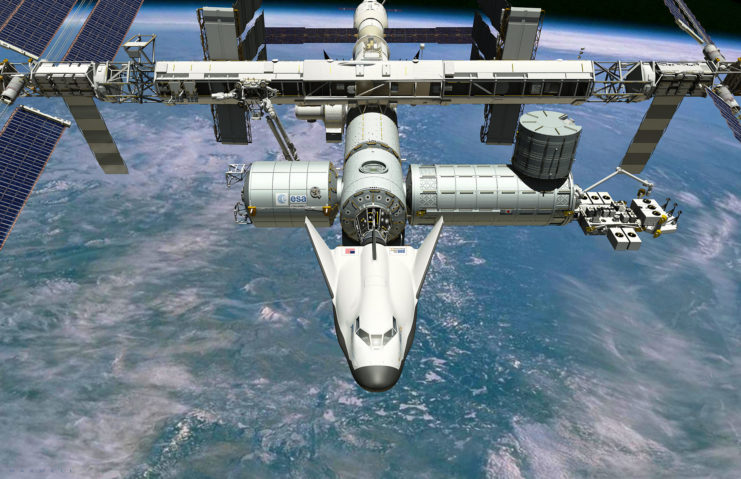 Artist's rendering of how the Dream Chaser would look parked beneath the International Space Station
