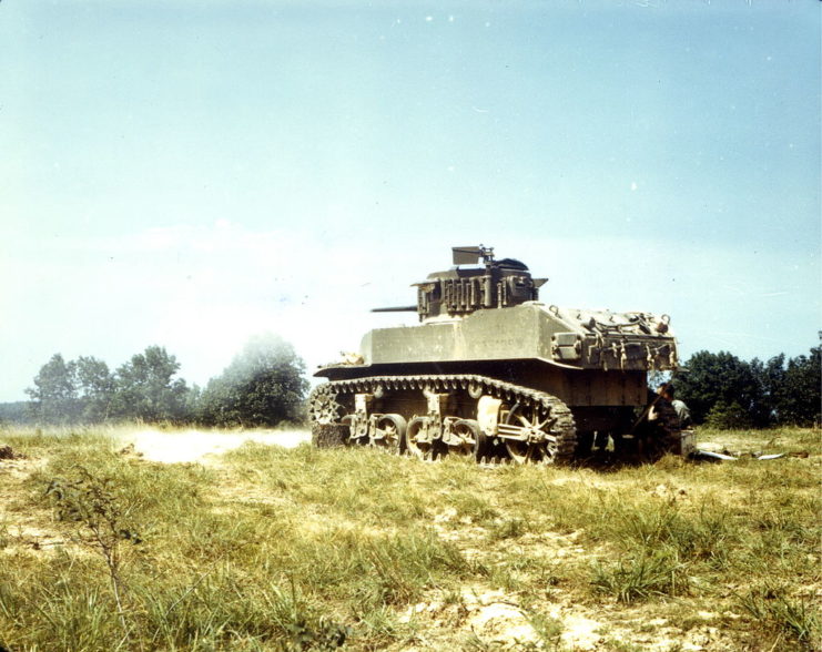 M5 Stuart Light Tank parked in a field