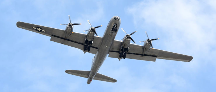 Underside of the Boeing B-29 Superfortress 'FIFI' while it's in flight