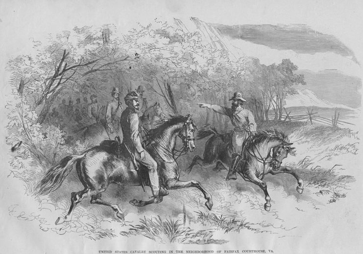 Illustration of Cavalry Scouts riding on horseback