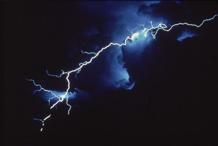 Streak of lightning in a dark sky