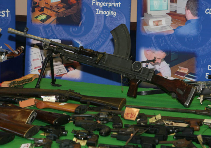 Bren light machine gun on display with other weapons