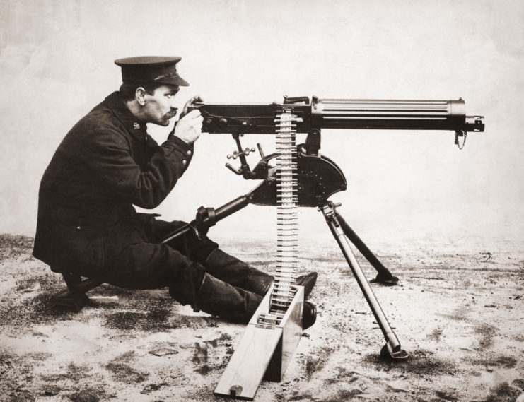 Soldier manning a Vickers medium machine gun