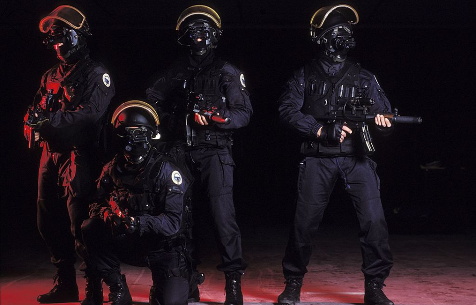 Four GIGN members in full tactical gear