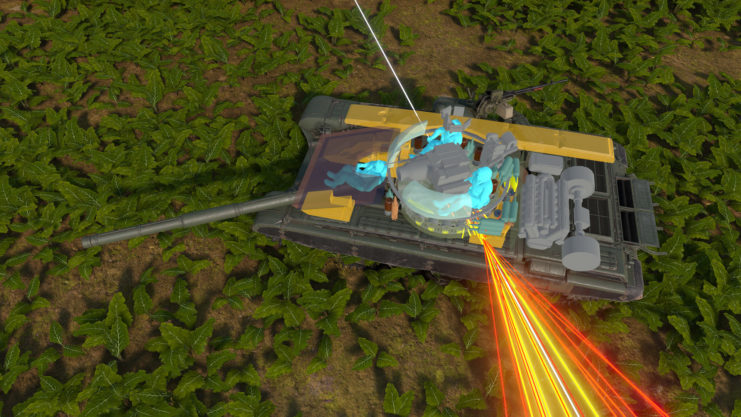 Still from 'Gunner, HEAT, PC!' featuring an aerial view of a tank
