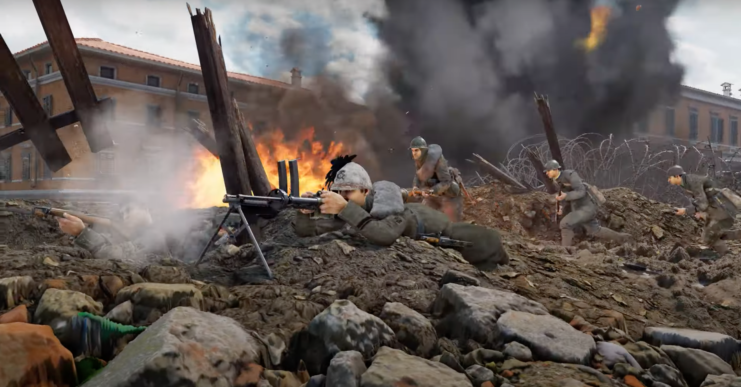 Still from 'Isonzo,' featuring a soldier aiming his firearm