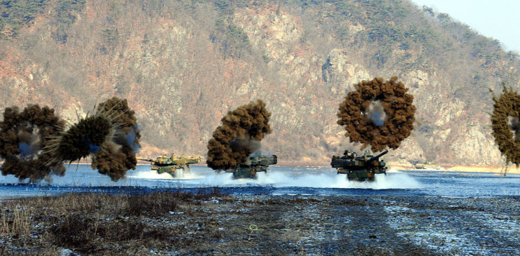 K2 Black Panthers firing smoke grenades