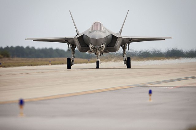 Lockheed Martin F-35A Lightning II taxiing down the runway