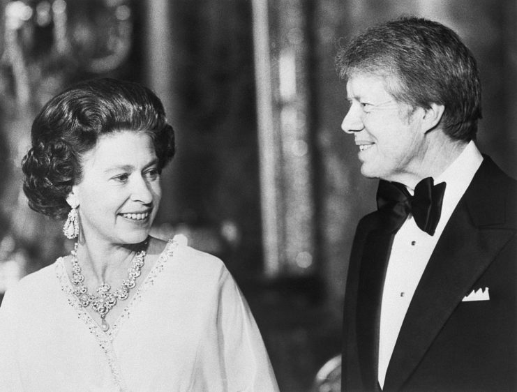 Jimmy Carter staring at Queen Elizabeth II