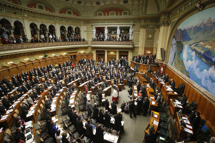 Overhead view of Switzerland's parliamentary members