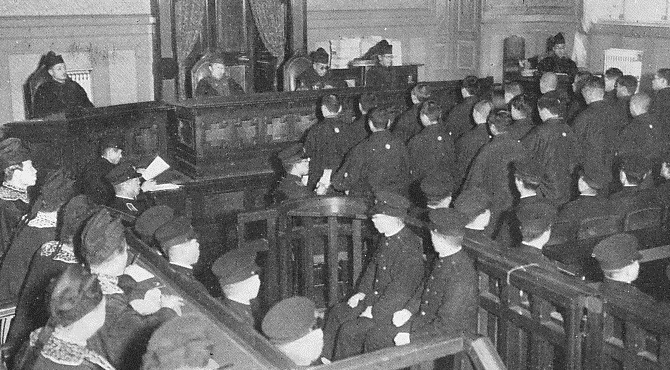 Courtroom filled with individuals