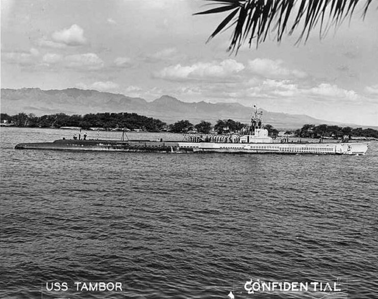 USS Tambor (SS-198) surfacing near Diamond Head