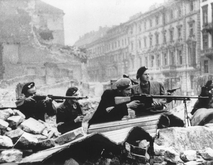 Members of the Polish Home Army aiming their rifles