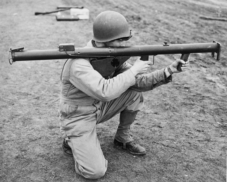 Soldier aiming a bazooka