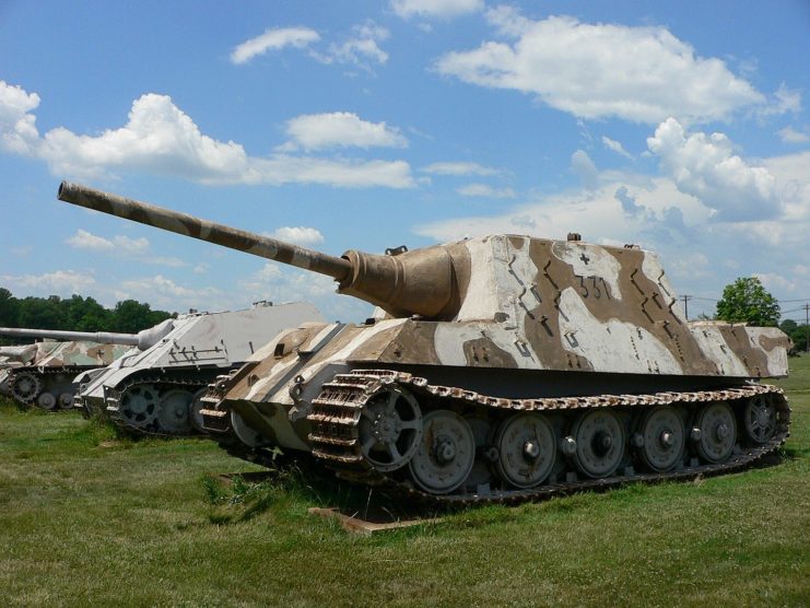 Jagdtiger on display outside alongside a number of tanks