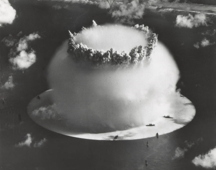 Wilson cloud rising from the water following an atomic bomb test