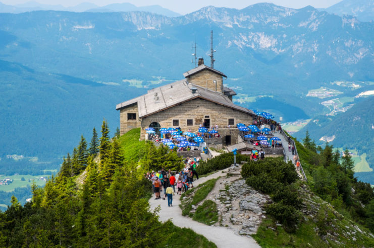 Tourists gathered outside of the Kehlsteinhaus