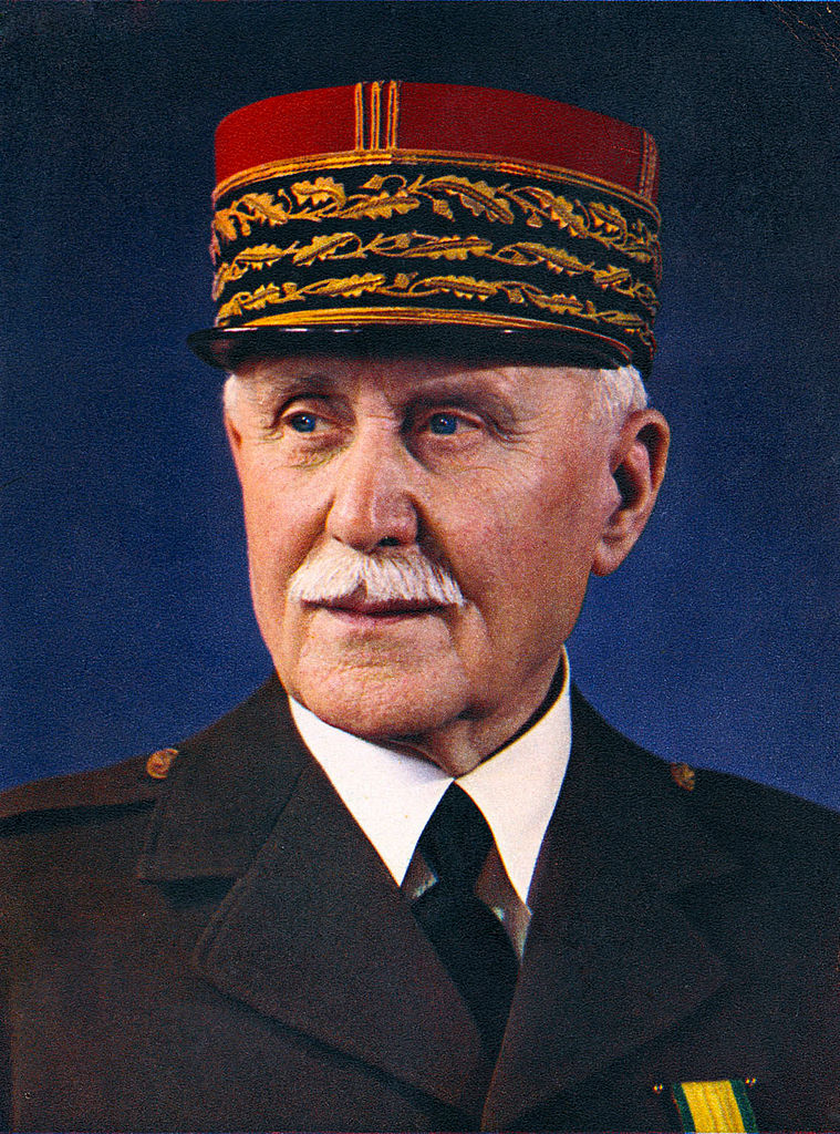 Philippe Pétain in military dress and a hat looking to the left of the camera.
