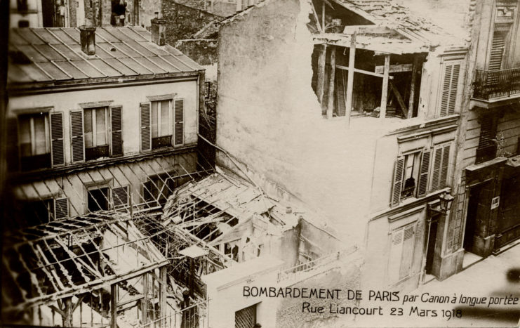 Damaged buildings along a street in Paris