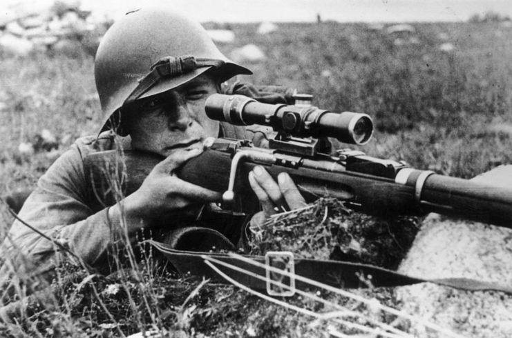 Sniper aiming a Mosin-Nagant