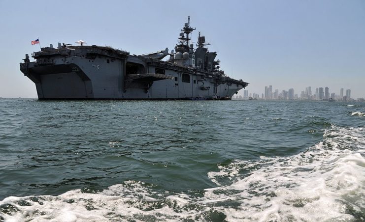 USS America (LHA-6) anchored off the coast of Cartagena, Columbia