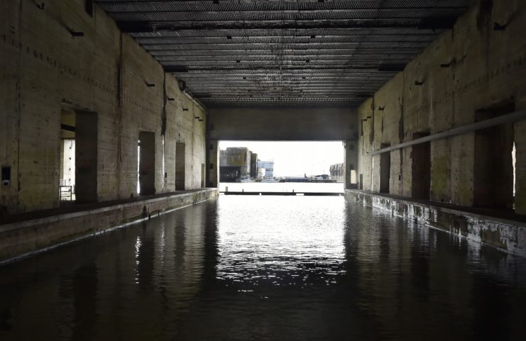 Interview of the holding spot for a German U-boat at the Saint-Nazaire submarine base