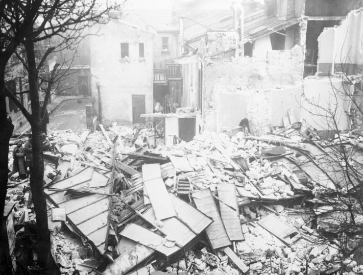 Debris strewn across a residential area