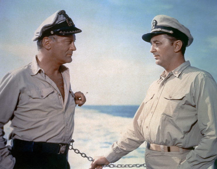 Robert Mitchum and Curd Jürgens in 'The Enemy Below'
