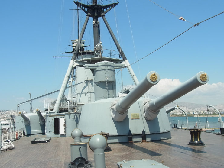 View of Georgios Averof's armaments on the quarterdeck