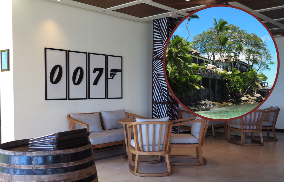 Lobby area with "007" on the wall + Hut at the Hilton Seychelles Northolme Resort & Spa