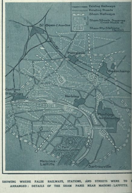 Map showing the false railway stations and streets of faux Paris