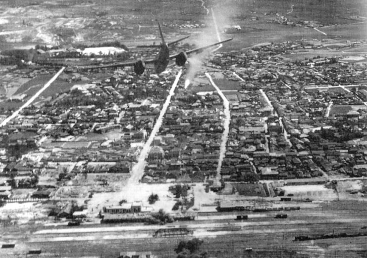 Douglas B-26 Invader flying over Inchon