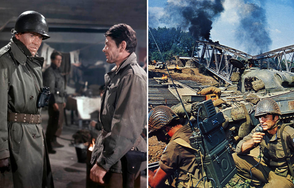 Henry Fonda and Charles Bronson as Lt. Col. Kiley and Maj. Wolenski in 'Battle of the Bulge' + Stuart Margolin and Clint Eastwood as Sgt. First Class Kelly and Pvt. Little Joe in 'Kelly's Heroes'