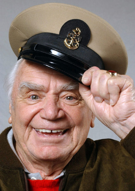 Ernest Borgnine wearing his US Navy cap