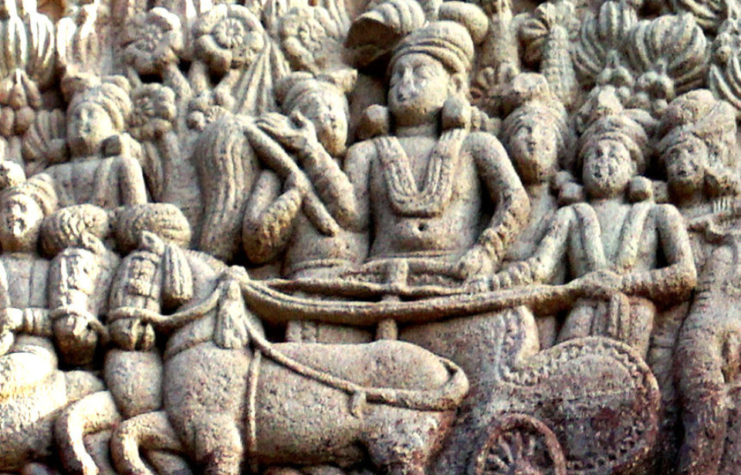 Stone carving of Ashoka the Great and other individuals