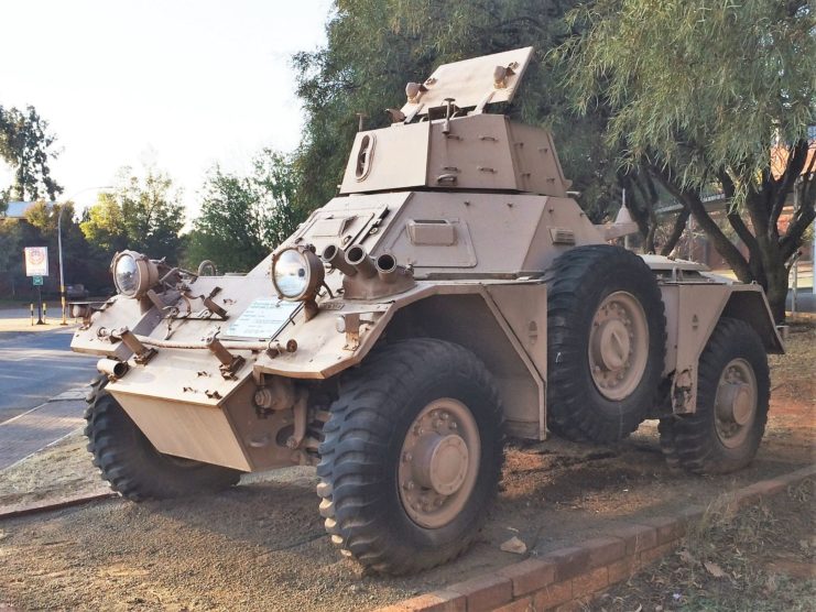 Ferret armored car parked outside