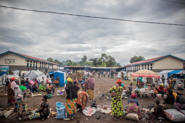 Civilians residing in a makeshift camp