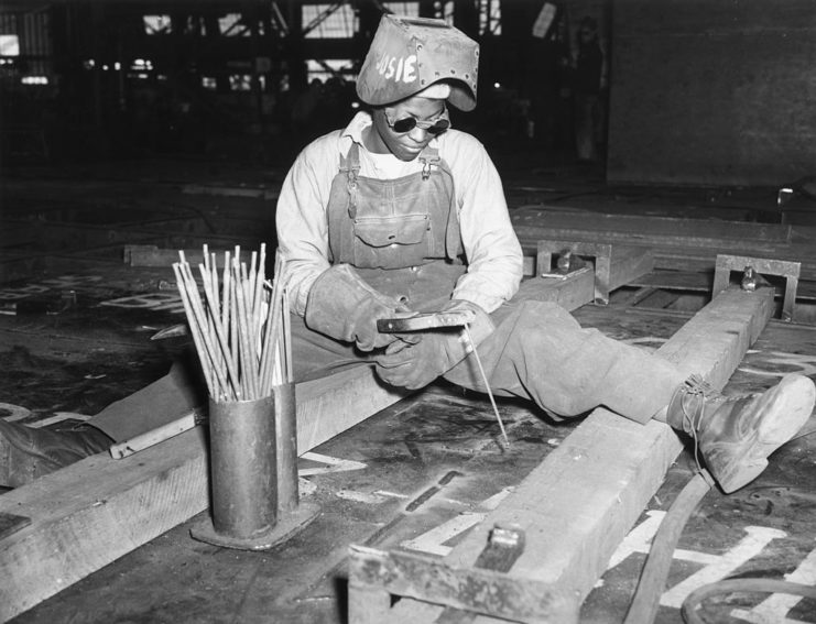 Josie Lucille Owens constructing parts for the SS George Washington Carver